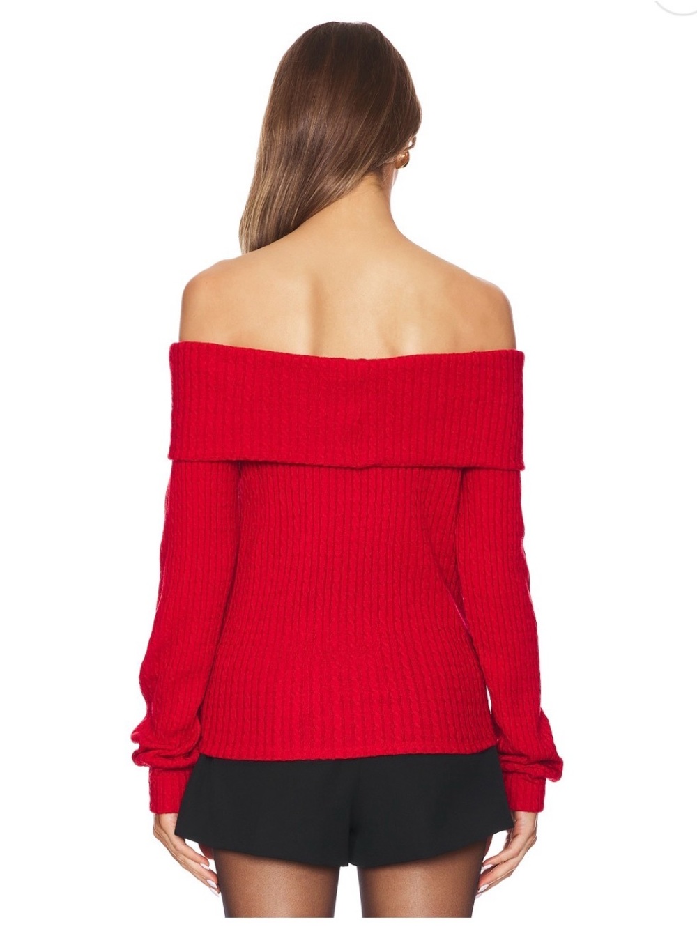 bobi Red Off-the-Shoulder Ribbed Sweater - Picture 3 of 4